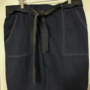 Sag Harbor Dark Blue Pencil Skirt with Tie Belt